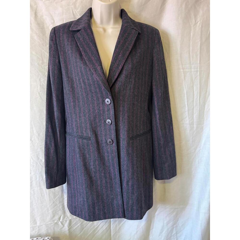 Vintage Dana‎ Buchman Women's Gray Pinstripe Wool Blend Blazer Size 4 Y2K